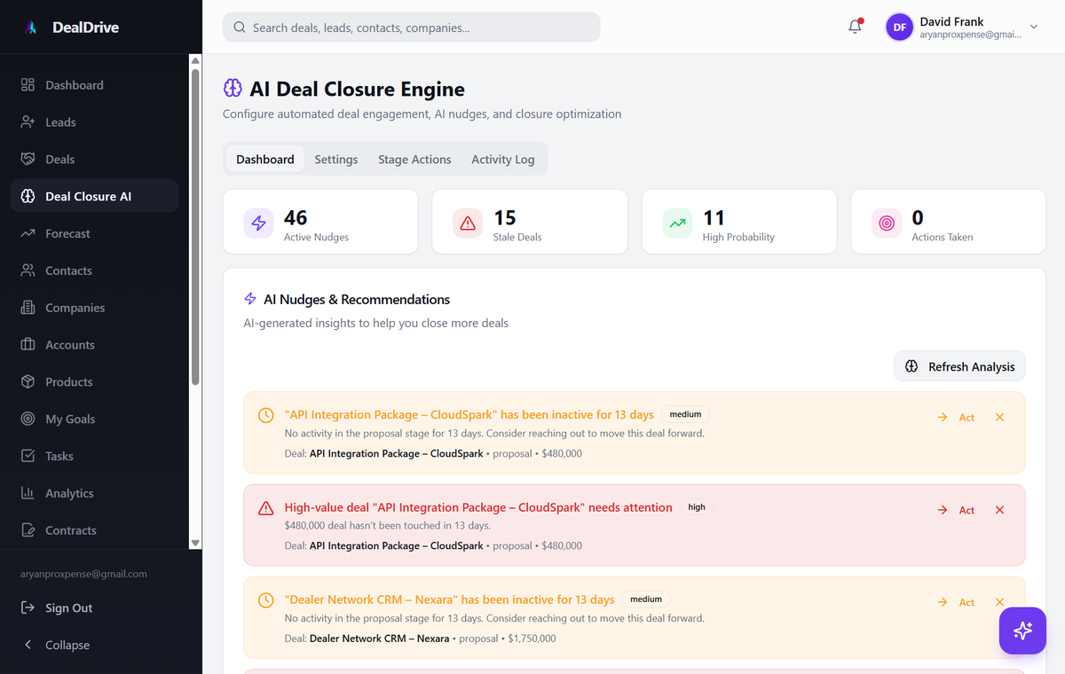 DealDrive AI deal-closure engine — official product screenshot