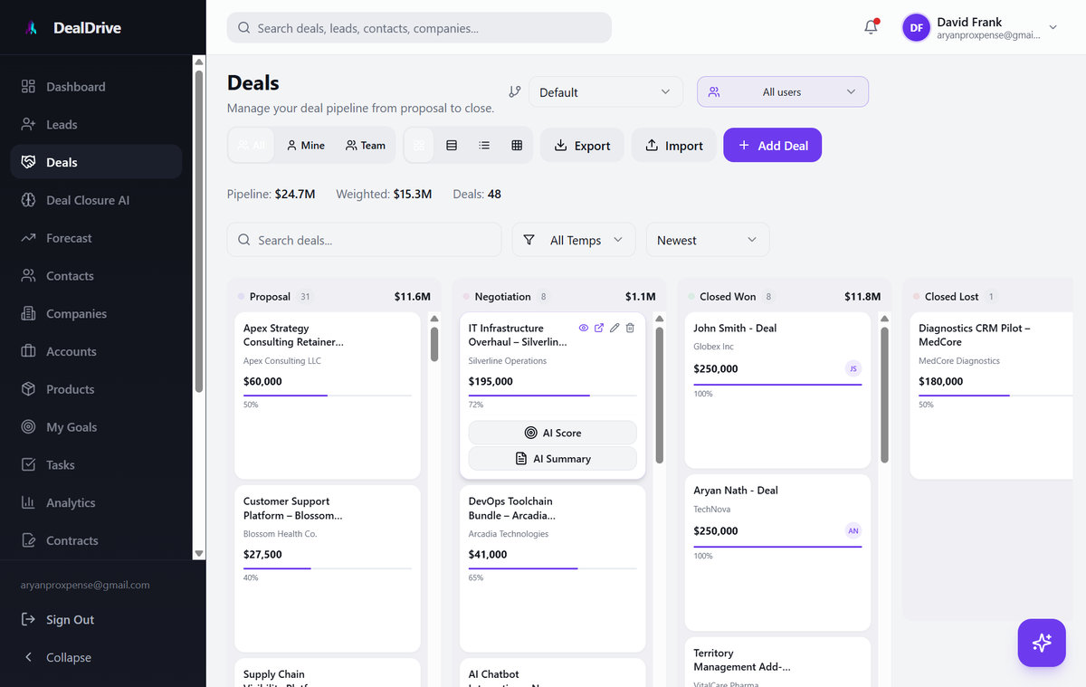 DealDrive deal pipeline management — official product screenshot