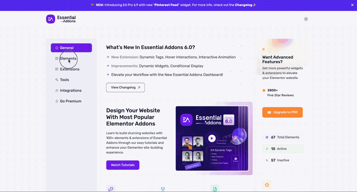 Essential Addons modular controls — official product demo animation