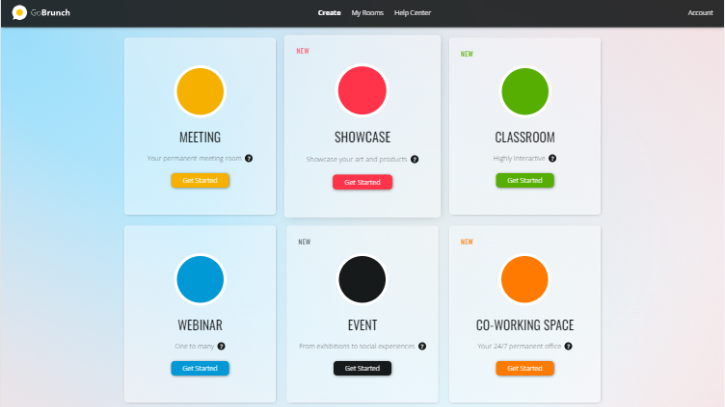 GoBrunch webinar room interface — official product screenshot