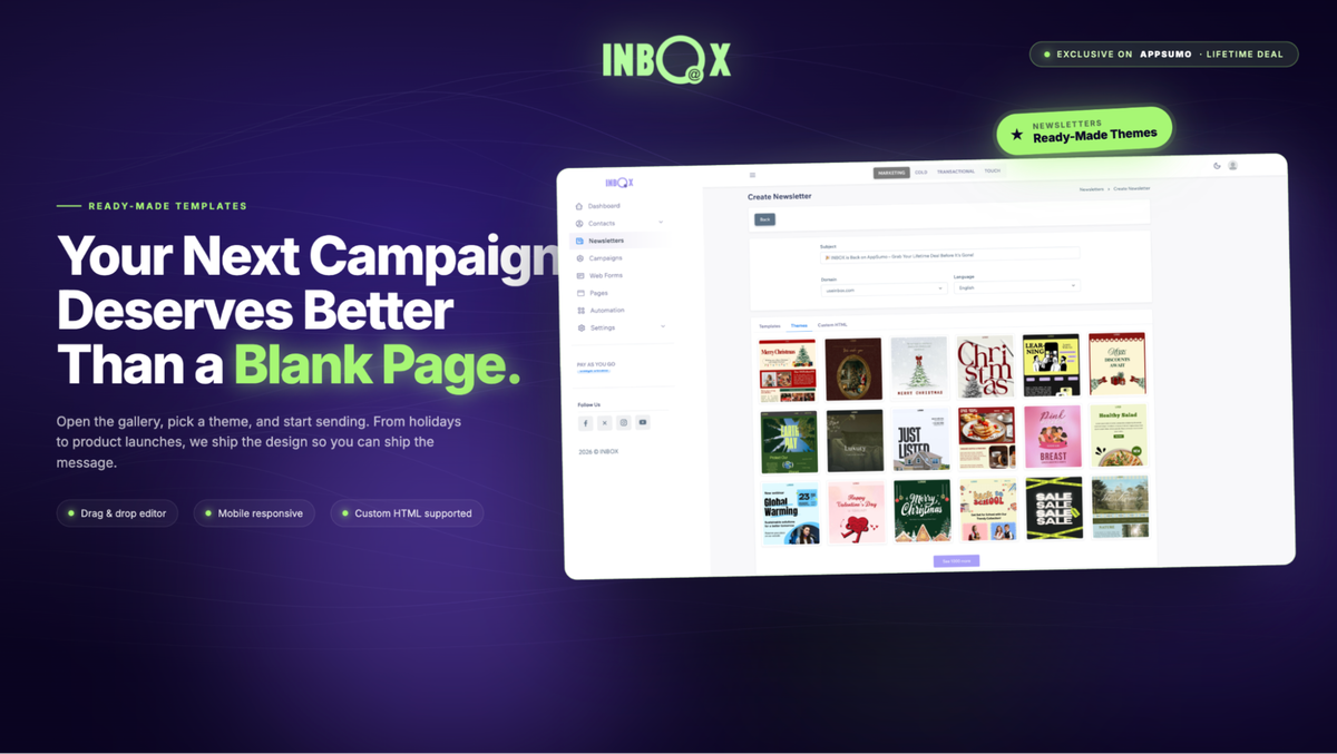 INBOX newsletter templates — official product screenshot