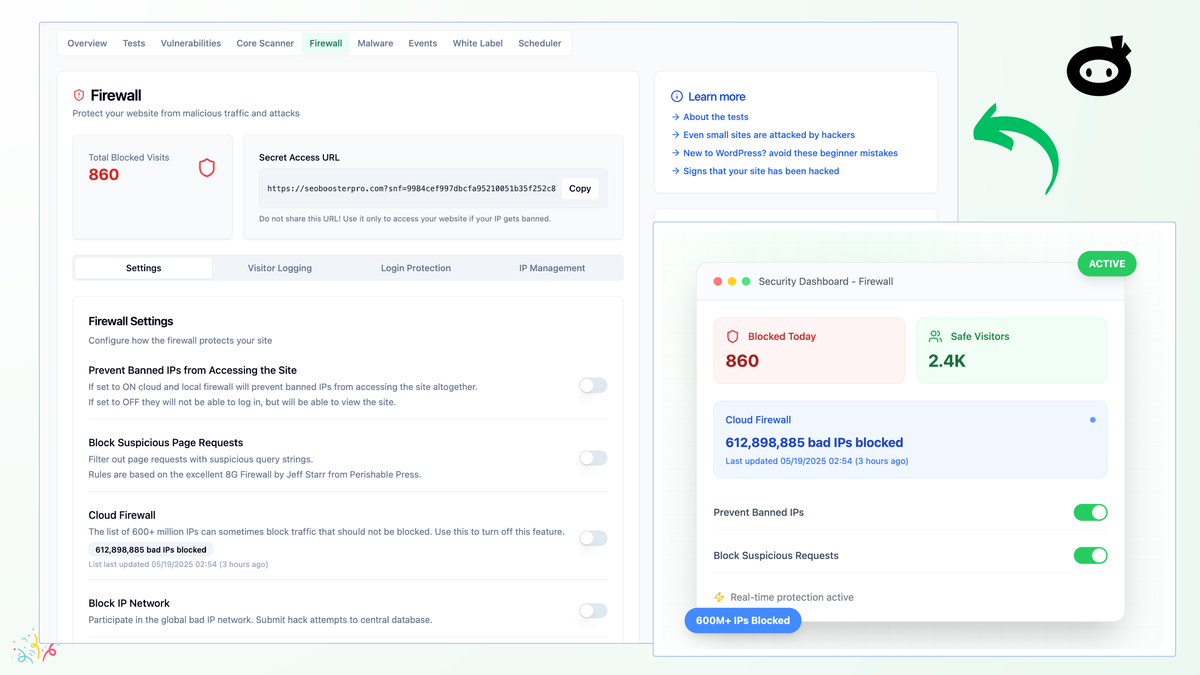 WP Security Ninja firewall settings — official product screenshot